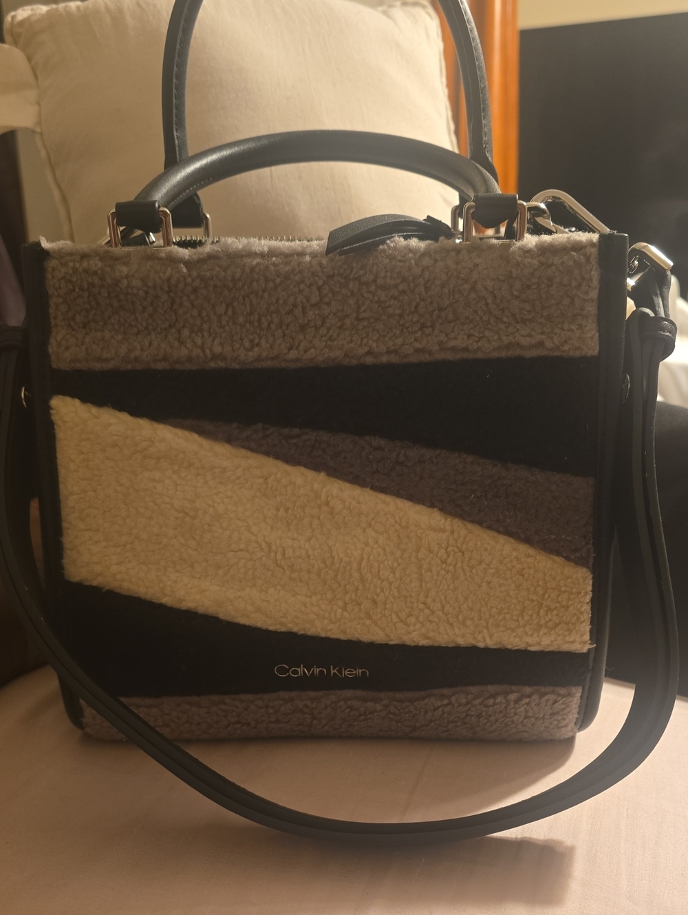 Calvin Klein "Moon" Faux  Shearling Mini Tote